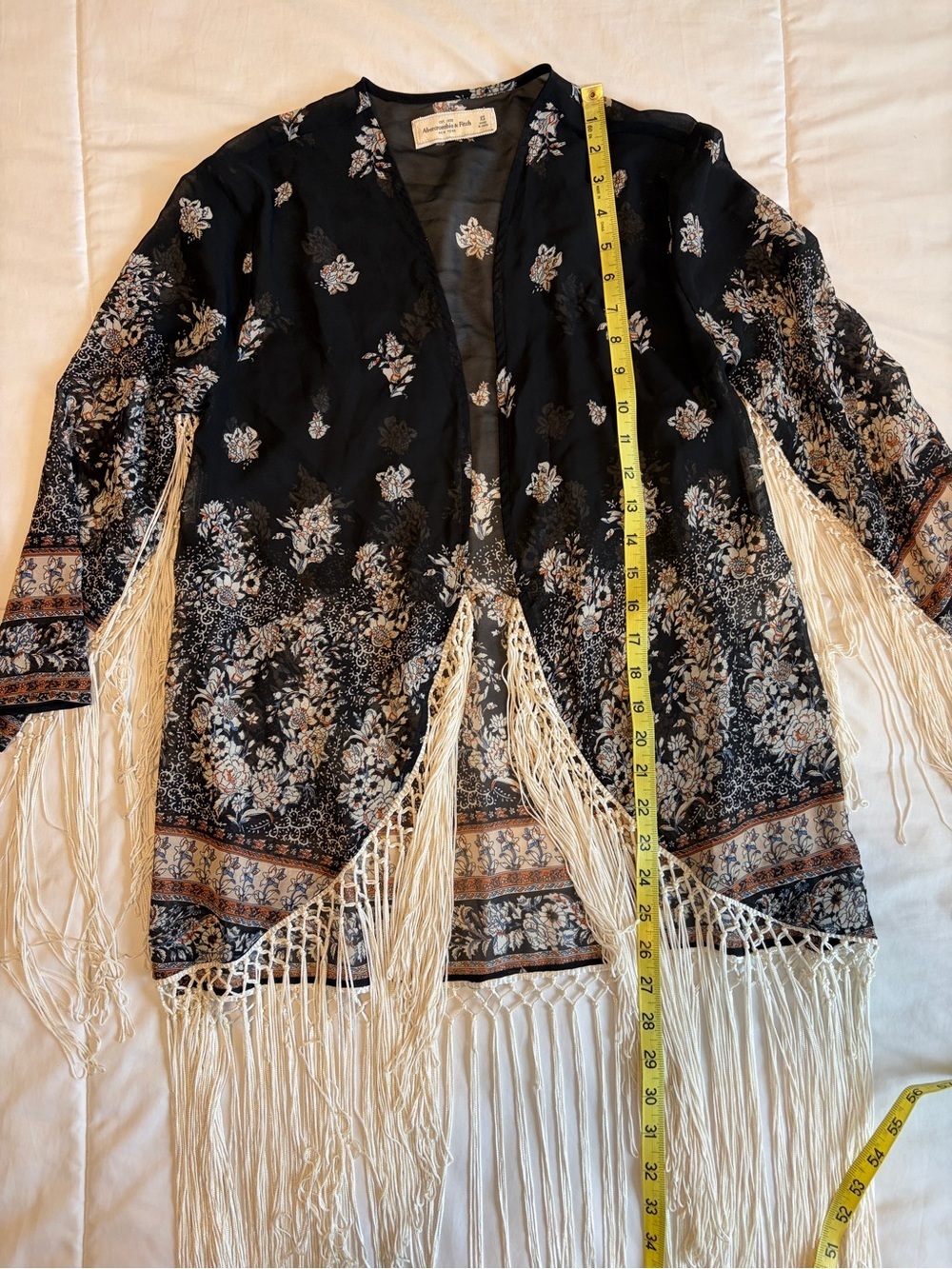 Abercrombie & Fitch Kimono Shawl Swim Suit Coverup Size XS Fringed Boho Chic I4 - Picture 10 of 10